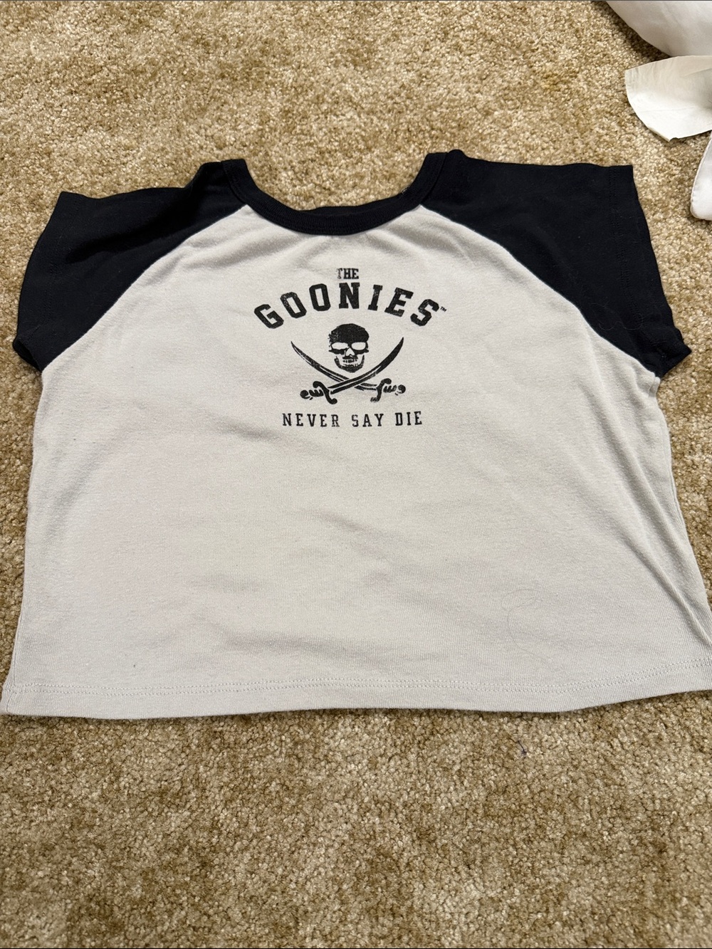 The Goonies Black & White Cropped Raglan Tee